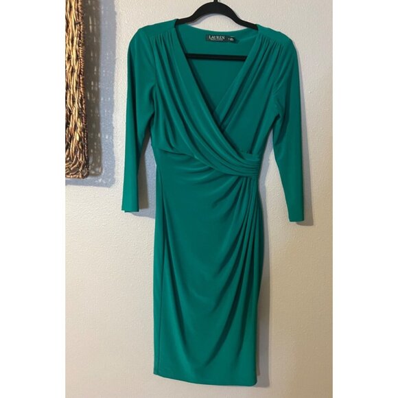 Ralph Lauren Dress 4 Green 3/4 Long Sleeve Stretch Washable Career Church - Picture 12 of 14